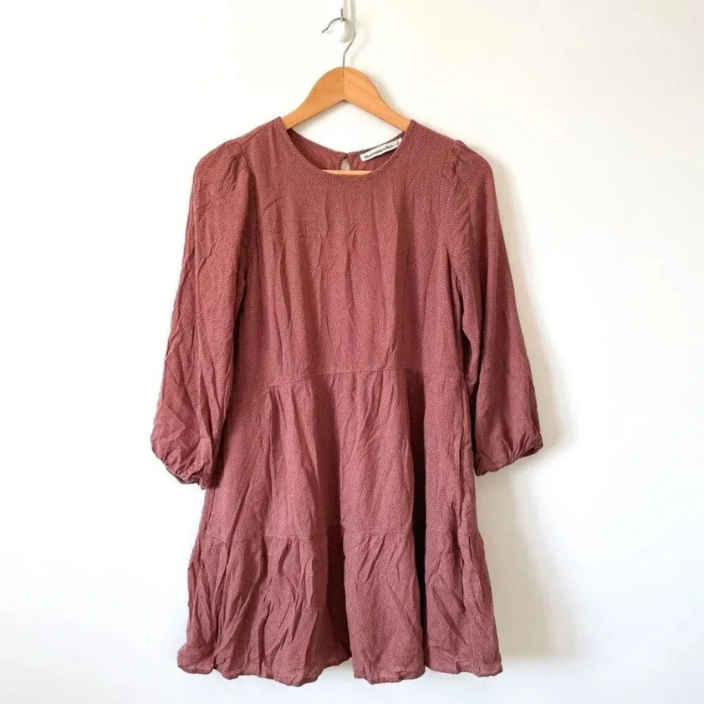 Abercrombie & Fitch Polka Dot Long Sleeve Babydoll Dress Mauve Size Small